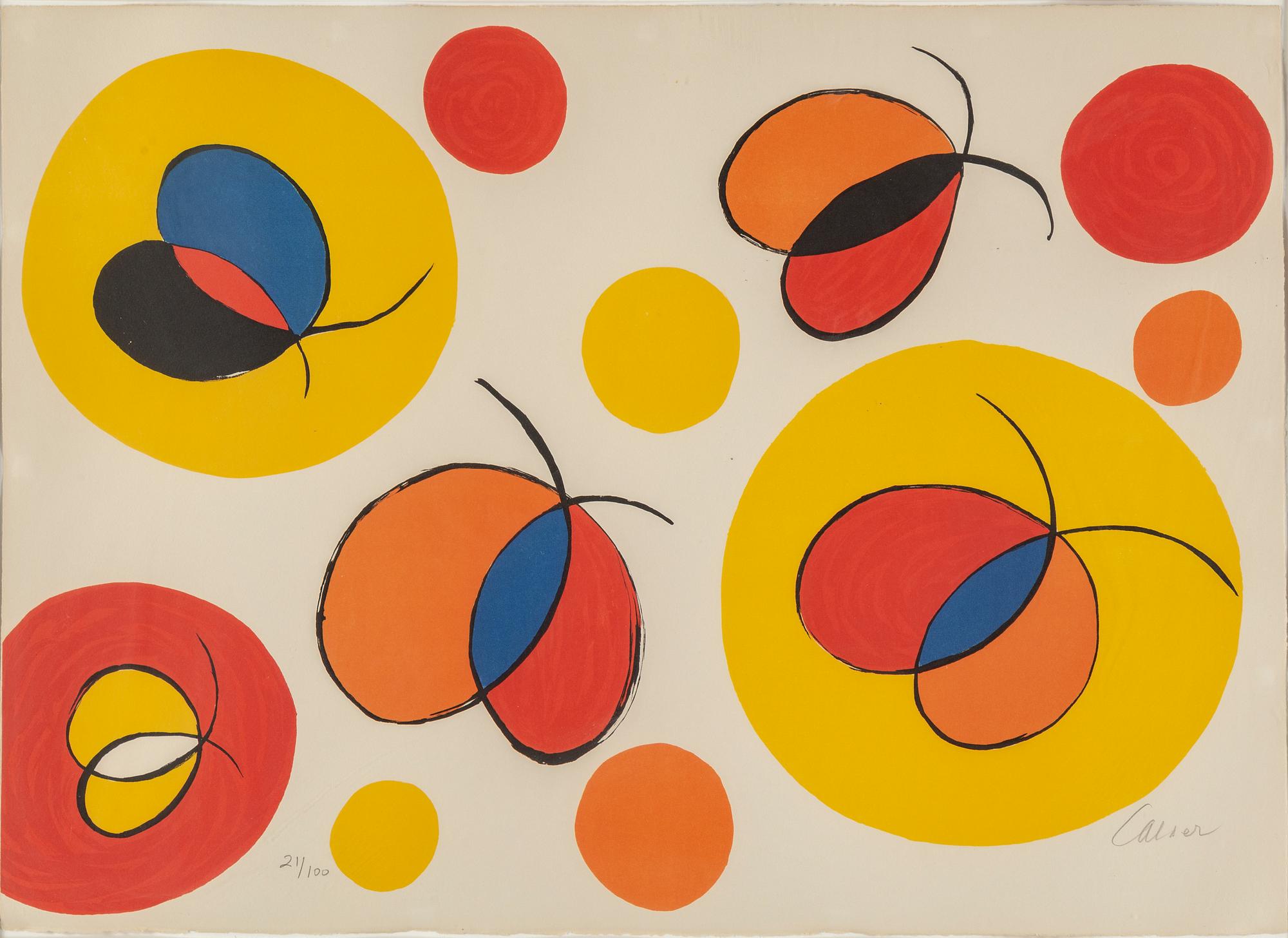 ALEXANDER CALDER, a color lithograph in colors from "La Mémoire Élémentaire", signed and numbered 21/100.