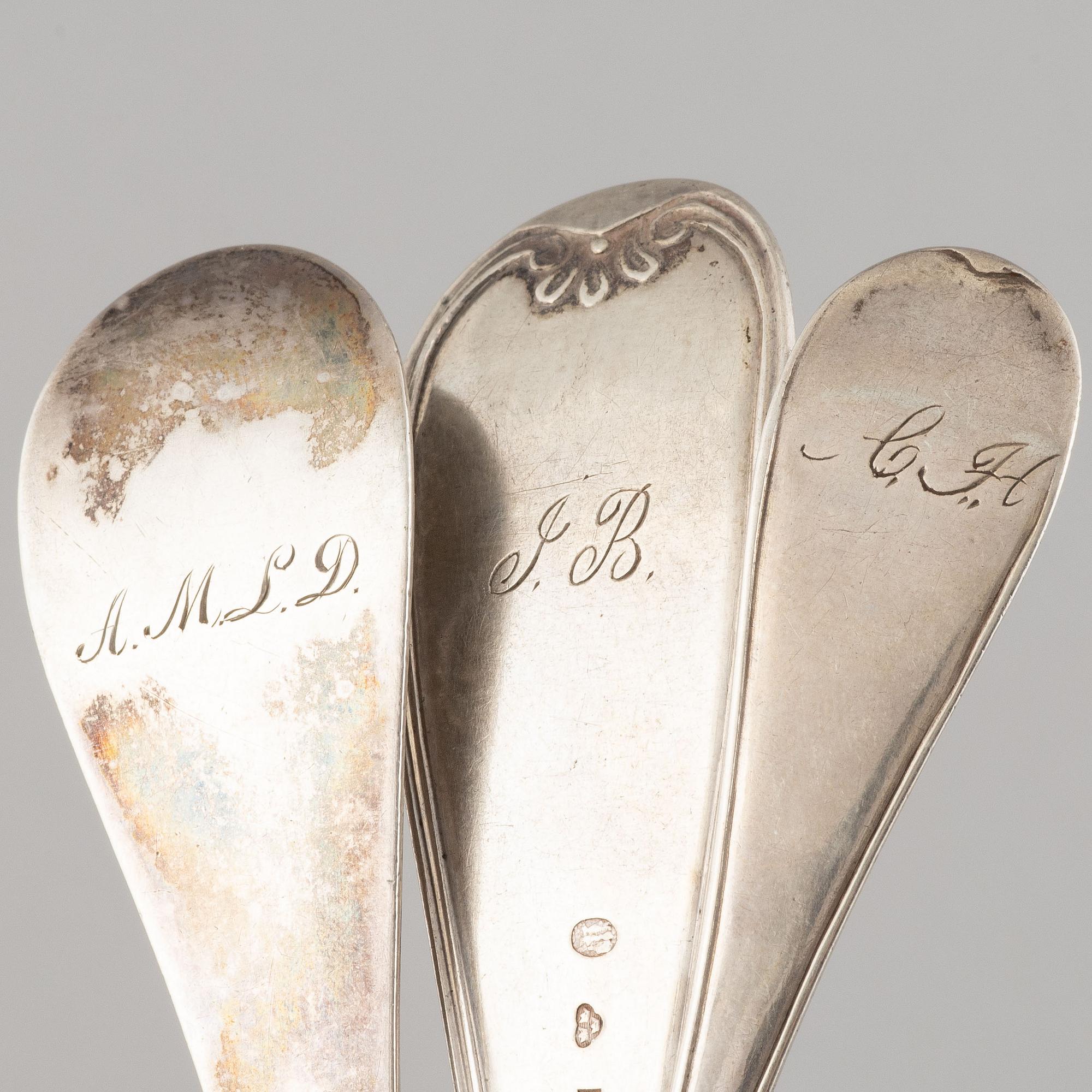 29 silvers spoons by varying smiths, Sweden, 18th-19th centruy.