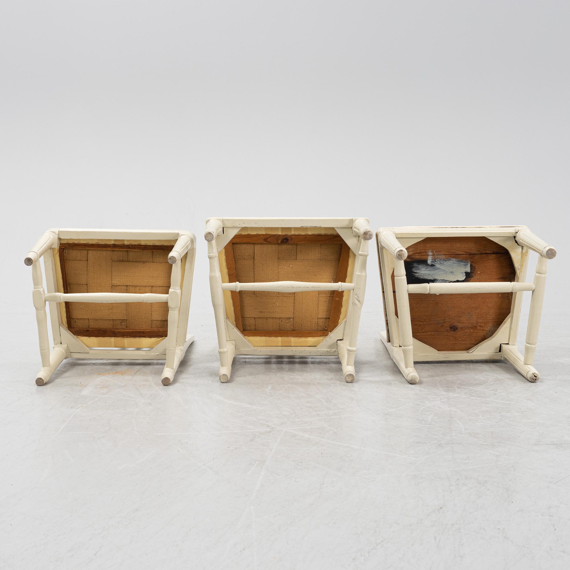 Stolar, 6 st olika, gustavianska Lindomearbeten. 17/1800-tal.