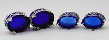 SALTKAR, 1 par silver samt SALTKAR, 1 par, nysilver, 1900-talets första hälft.