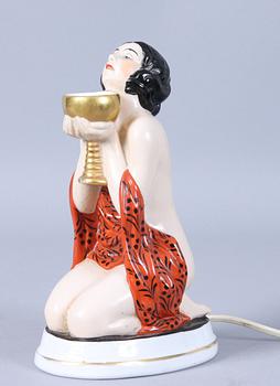 OLJELAMPA, porslin, art deco, 1900-talets första kvartal.