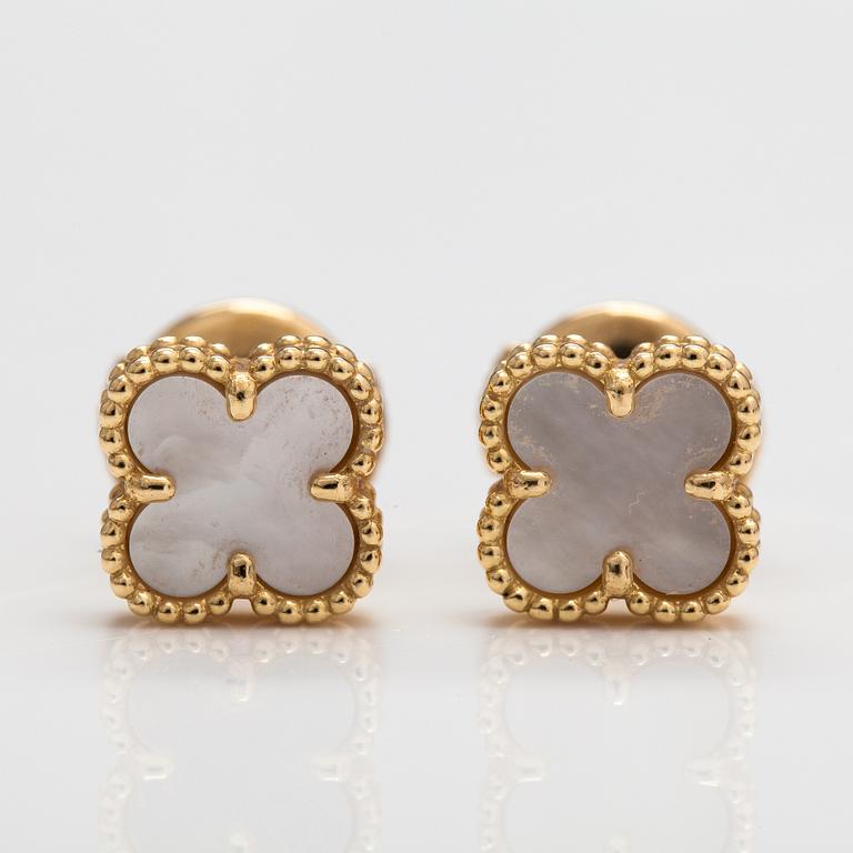 Van Cleef & Arpels, A pair of 18K gold and MOP "Alhambra" earrings. Marked VCA 922337.