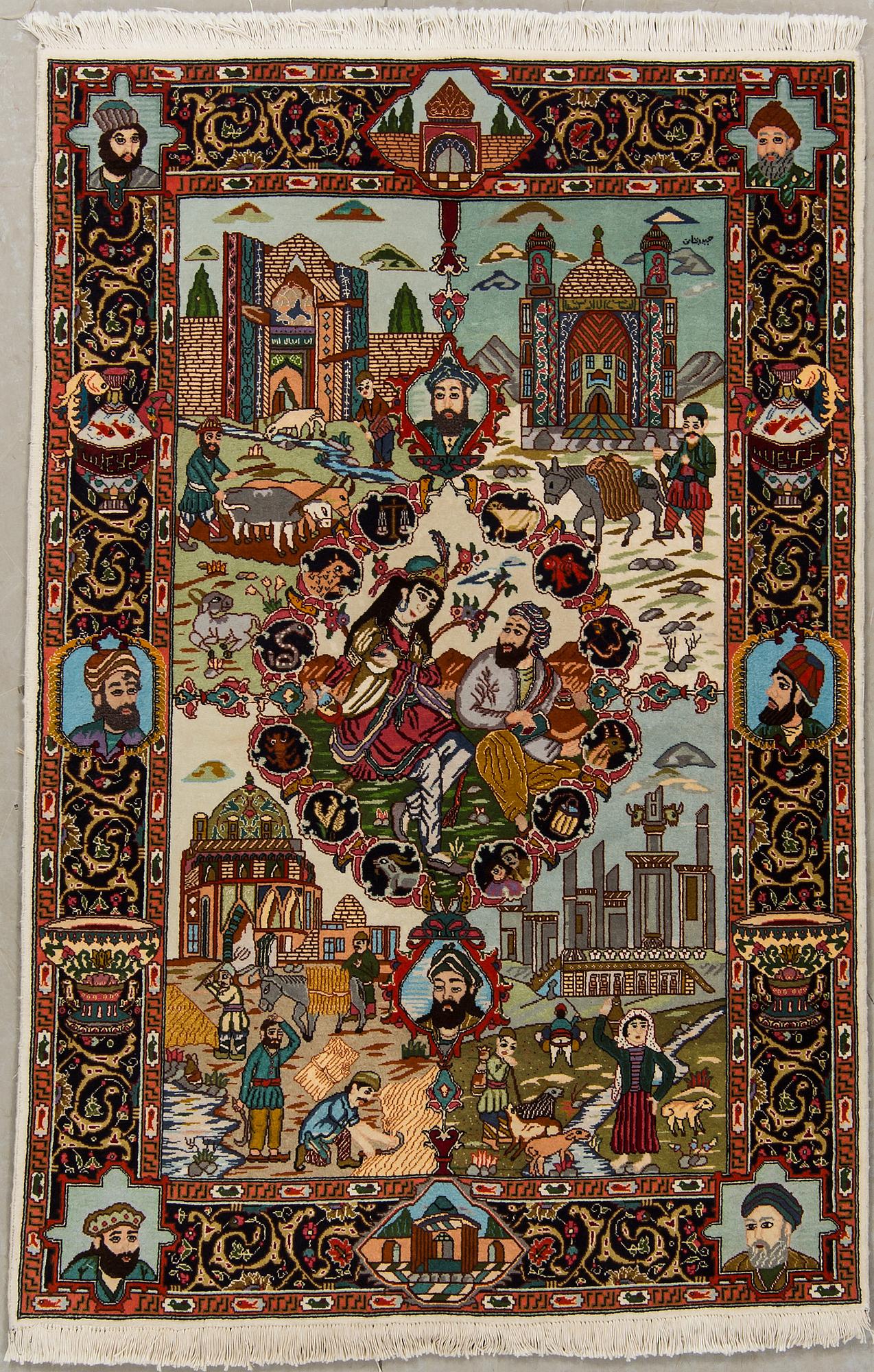 MATTA, Täbris, figural, part silk, signerad, 1900-talets slut. Ca 149 x 98 cm.