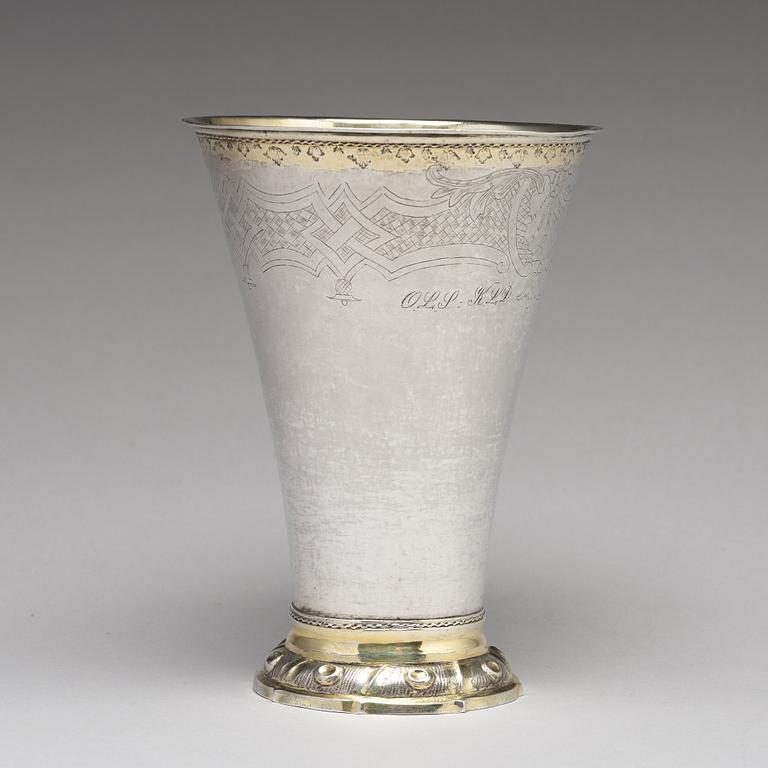 A Swedish 18th century parcel-gilt silver beaker, mark of Aron Wangstelius, Torshälla 1760.