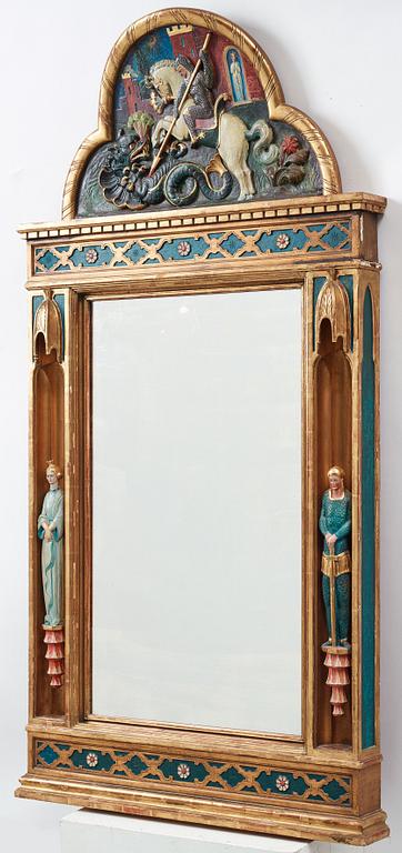 Gisela Trapp, in the manner of, a carved and painted wall mirror, ca 1900.