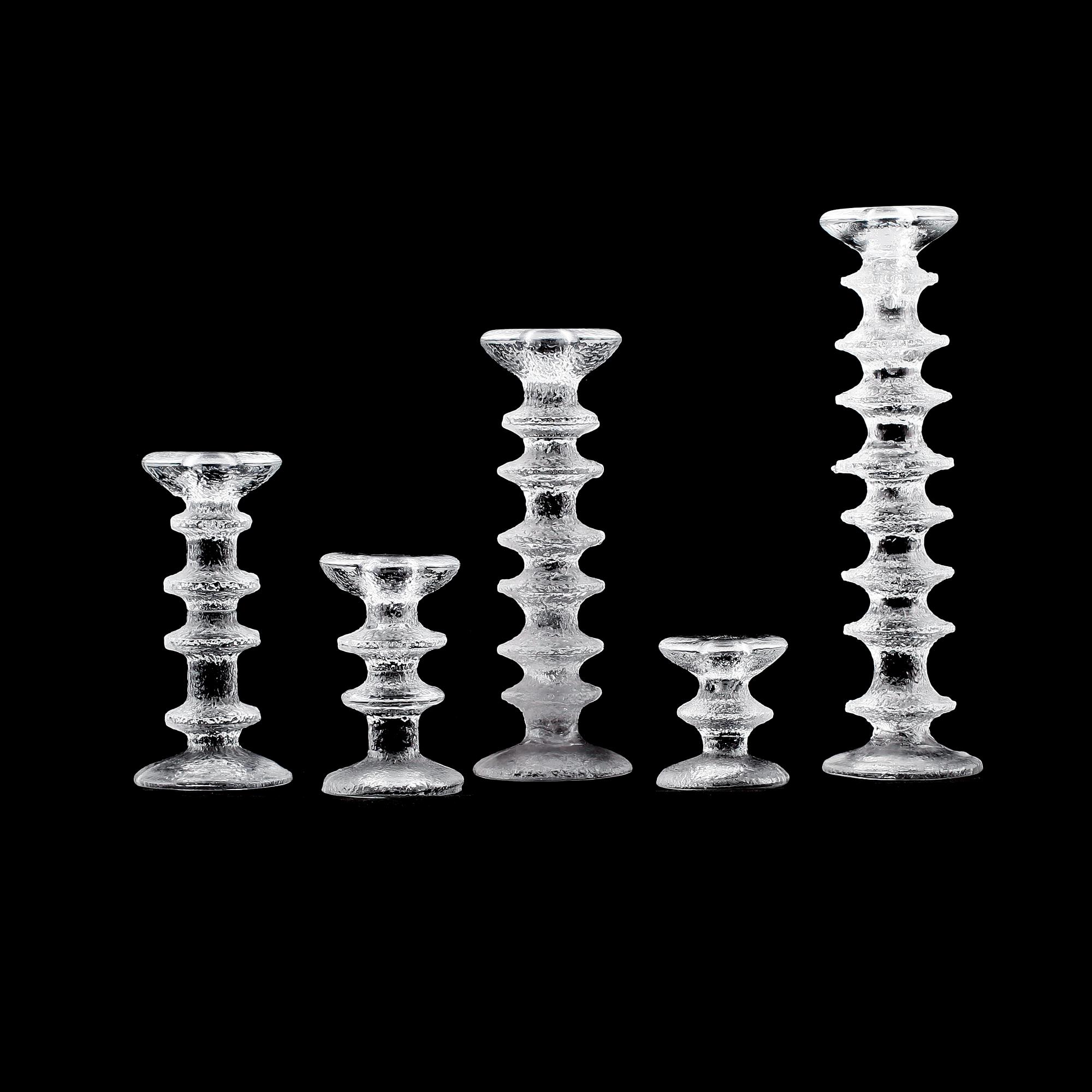 LJUSSTAKAR, 5 st, glas, "Festivo", Timo Sarpaneva, Ittala, signerade, 1900-talets andra hälft.