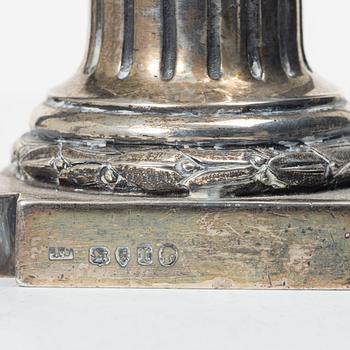 A pair of English silver candlesticks, mark of Arthur Sibley, London 1872.