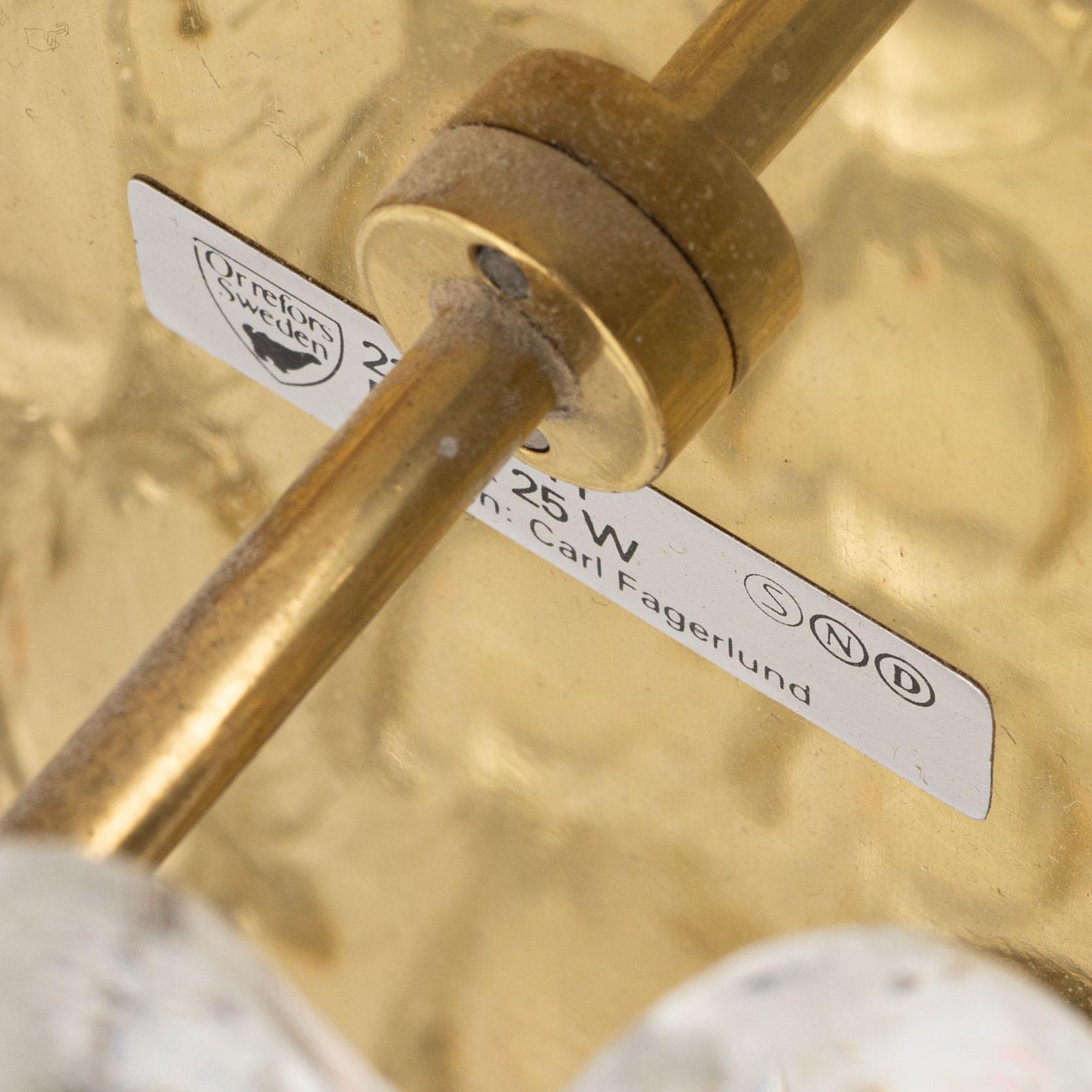 Carl Fagerlund, vägglampor, ett par, Orrefors, 1900-talets andra hälft.