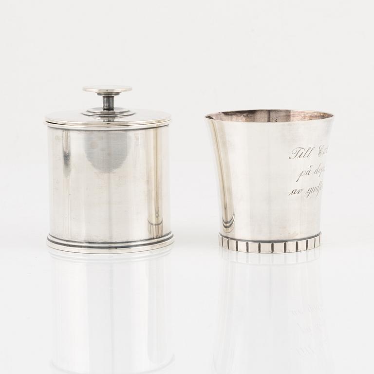 A Swedish silver Bowl, Dish, Beaker and Lided Box.