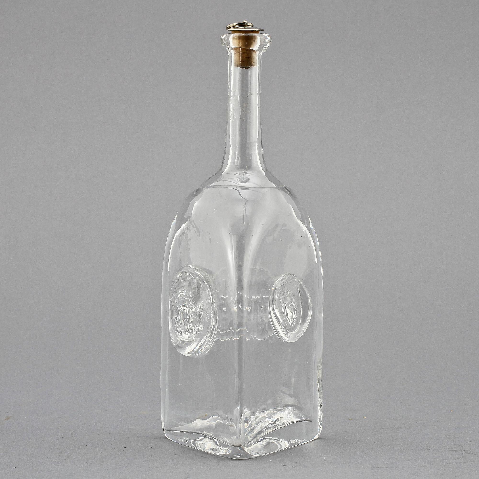 BRÄNNVINSFLASKA, glas, Erik Höglund, Boda, sign, 1900-talets andra hälft.
