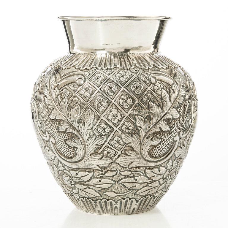 A Rococo style silver vase, 20th century.
