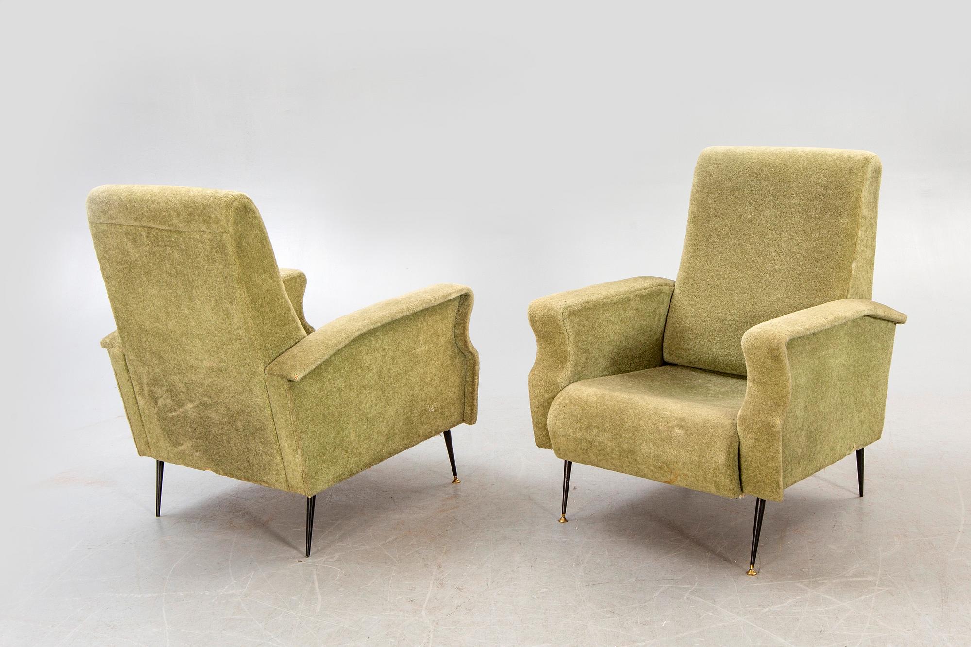 Armchairs, a pair, 1950s-60s, probably Italy.
