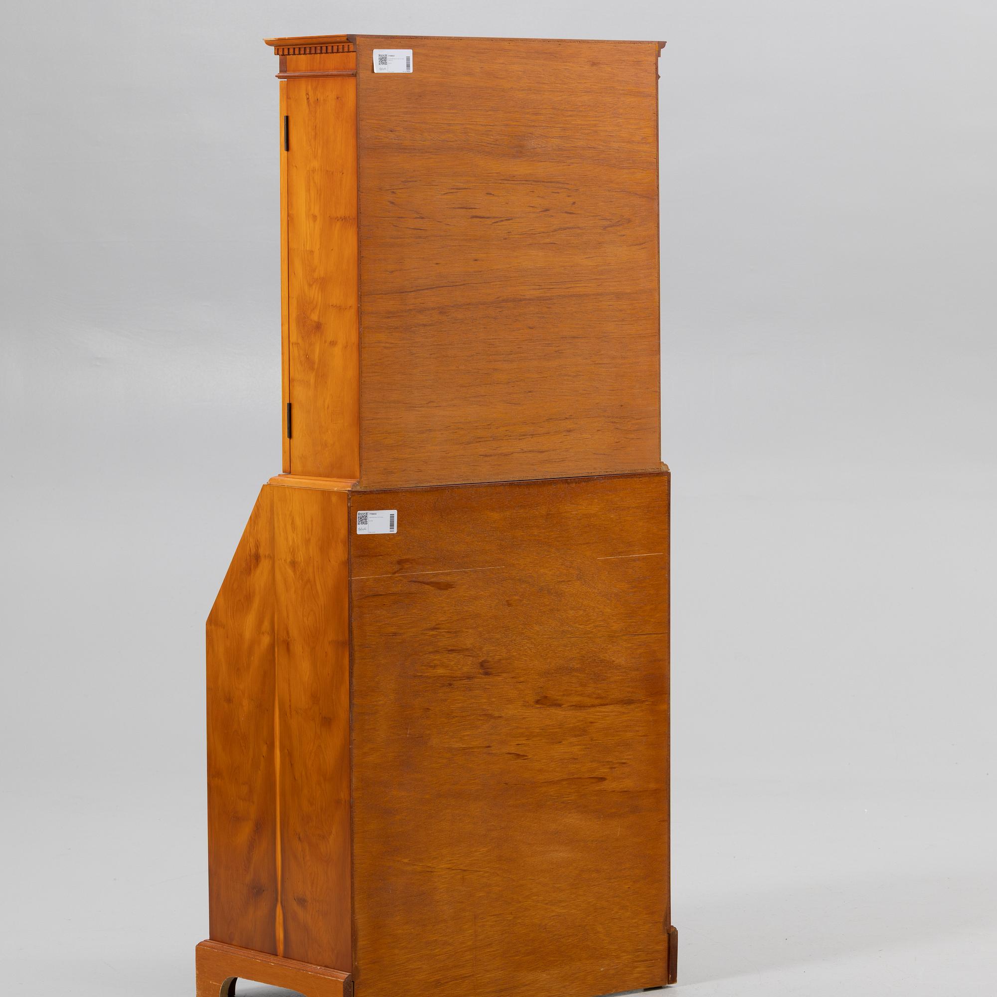 Slant-front secrétaire with glazed cabinet section, 20th century.