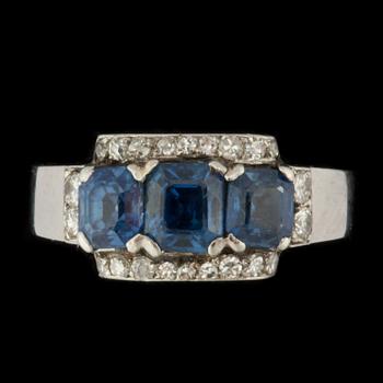 A sapphire and single-cut diamond ring. Made by Hugo Strömdahl, Stockholm 1946.