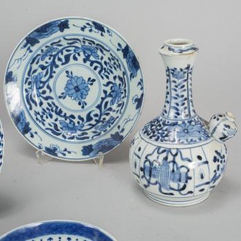 A group of eight blue and white objects, Qing dynasty, 18th-20th century, one presumably Japan.