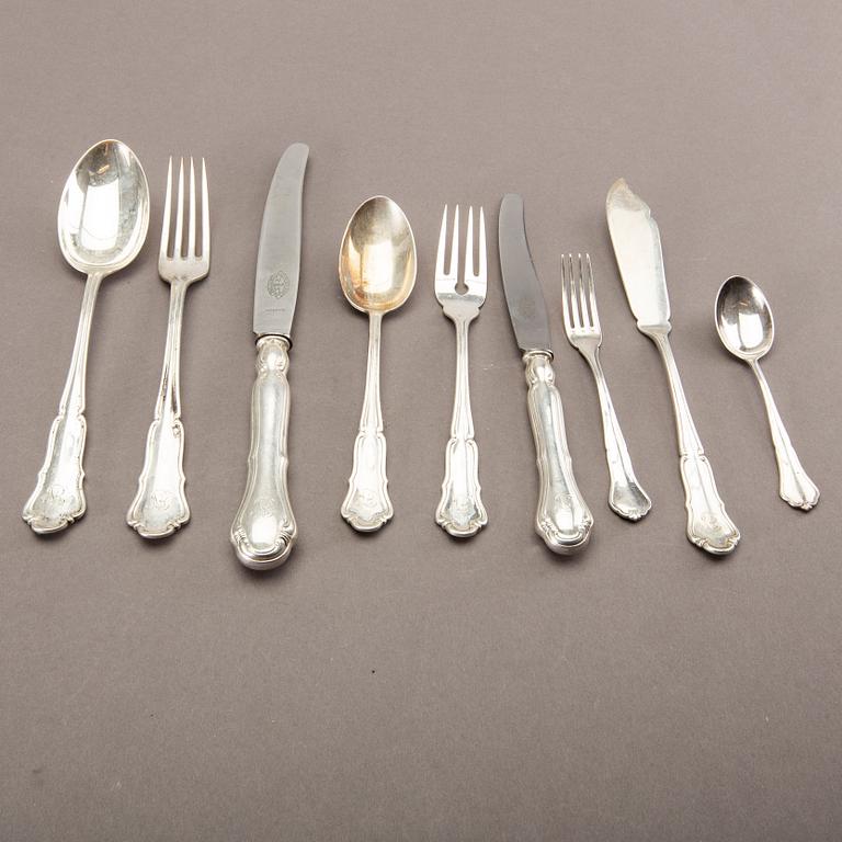 A Swedish 20th century 96 pcs of silver cutlery, different makers and dates, total weight ca 4820 gr.