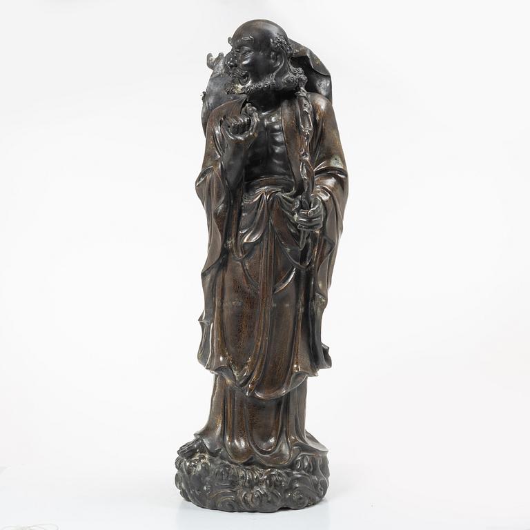 A large Japanese bronze figure of a Rakan, Meiji (1868-1912).