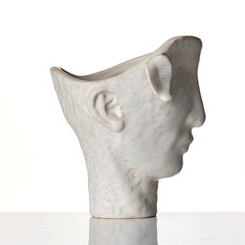 Stig Lindberg, a white glazed stoneware vase of a head, Gustavsberg Studio, probably 1940s.