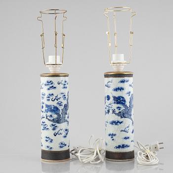 A pair of Chinese vases/table lamps, 20th century.