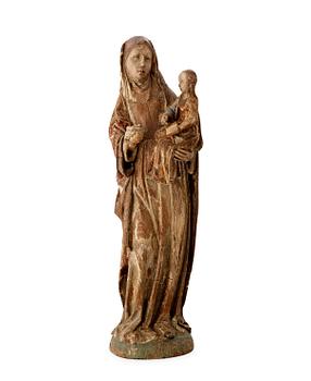 1327. A late Gothic wooden sculpture of Anna selbdritt, presumably 16th century.