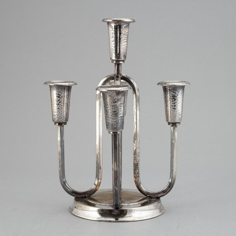 A silver plated candelabrum, early 20th Century.