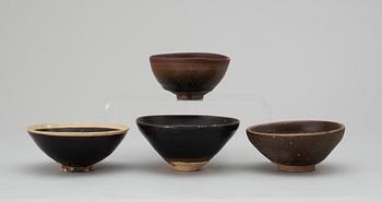 A set of four Temmoku bowls, Song dynasty.