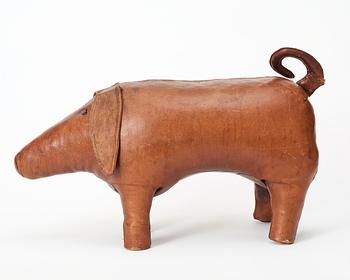 A Firma Svenskt Tenn pig, uppholstered with brown leather.