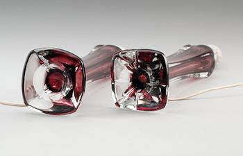 BORDSLAMPOR, 1 par, glas, signerade Flygsfors.