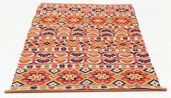 A double-interlocked tapestry bed cover, c. 189 x 112, northeastern Scania.