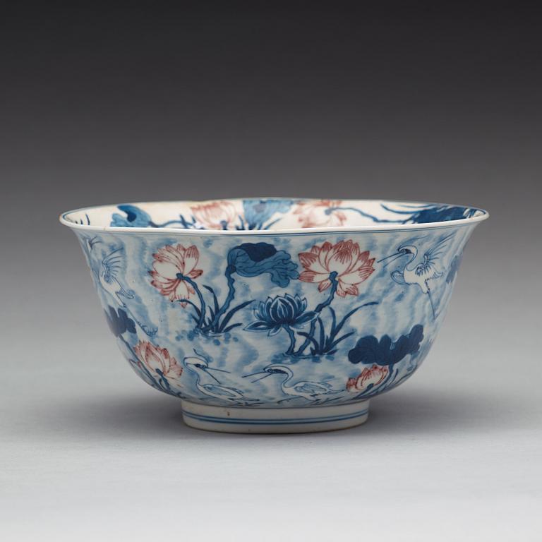 An underglaze blue and copper red bowl, Qing dynasty, Kangxi (1662-1722). With Xuandes six character mark.