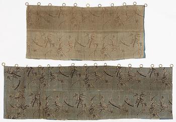 Two curtain tops in embroidered silk, China and Japan, circa 1900.