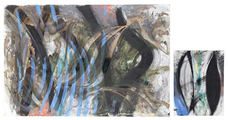 STEVEN SORMAN, Diptyk i blandteknik signerad Steven och Sorman samt daterad 1988.