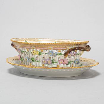 A Royal Copenhagen "Flora Danica" chesnut basket with stand, Denmark, 20th Century.