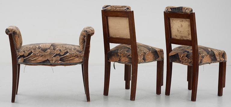 STOLAR samt TABURETT, 7 delar, art deco, 1920-tal.