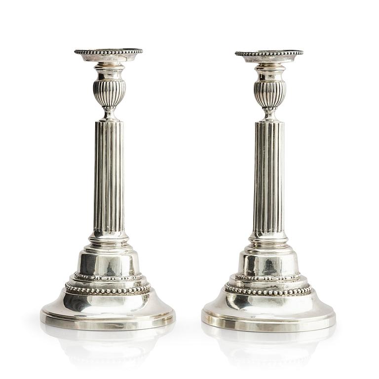 A pair of 18th century silver candlesticks, marks of Johan Ekholm, Stockholm 1788.