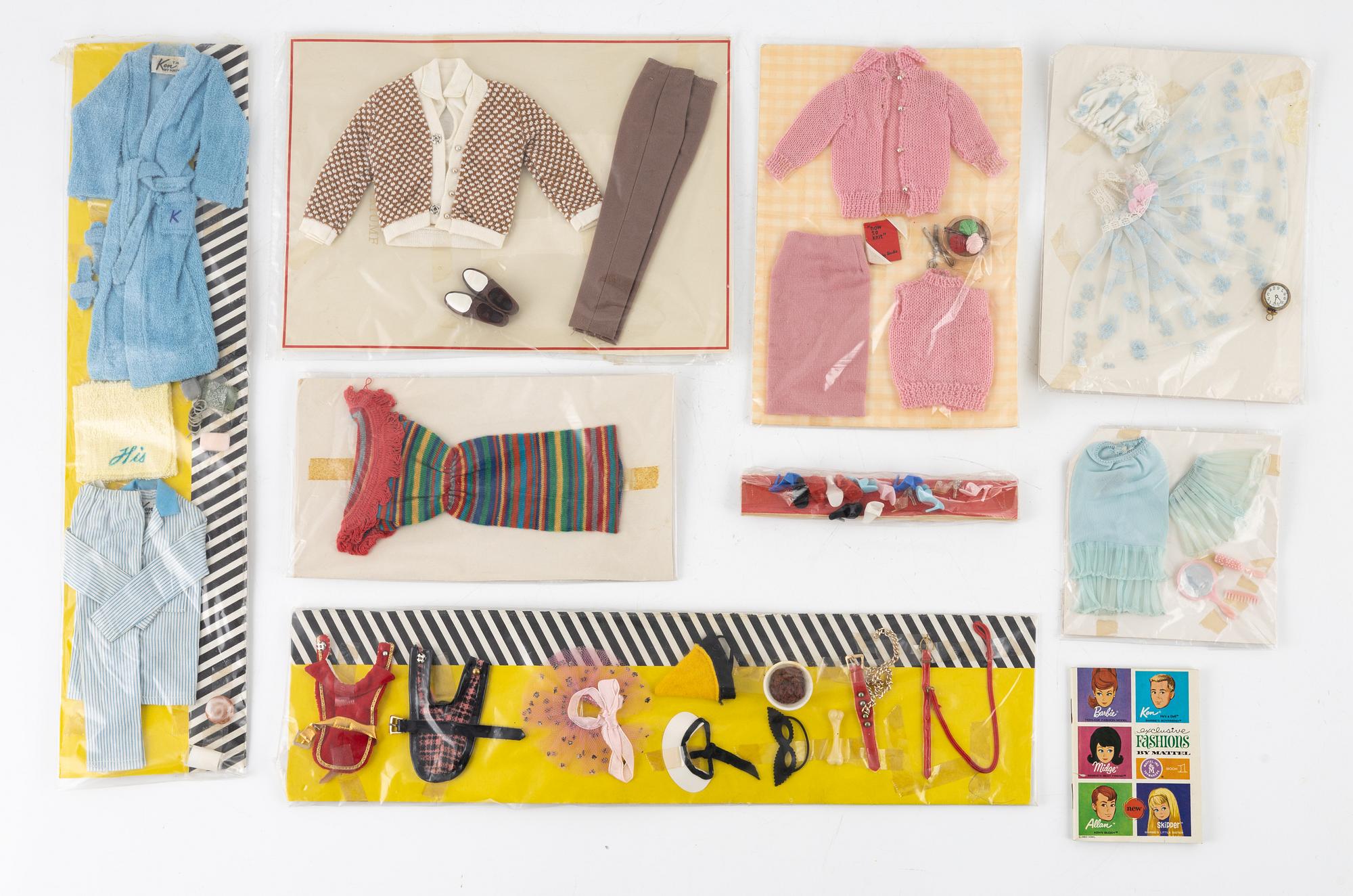 Mattel, Barbie och Ken samt kläder och accessoarer, 1960-tal.