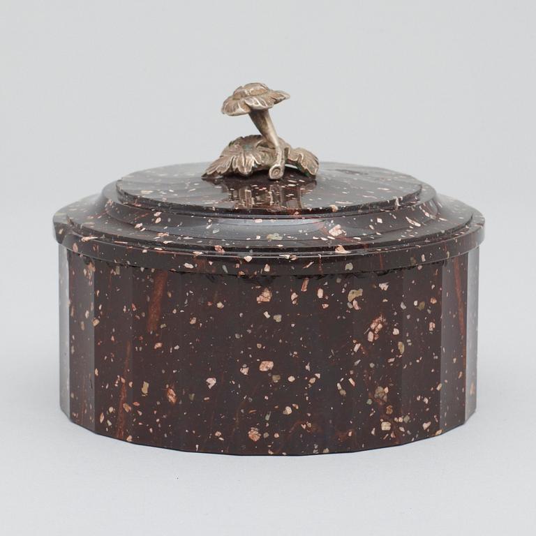 A Swedish Empire porphyry butter box.