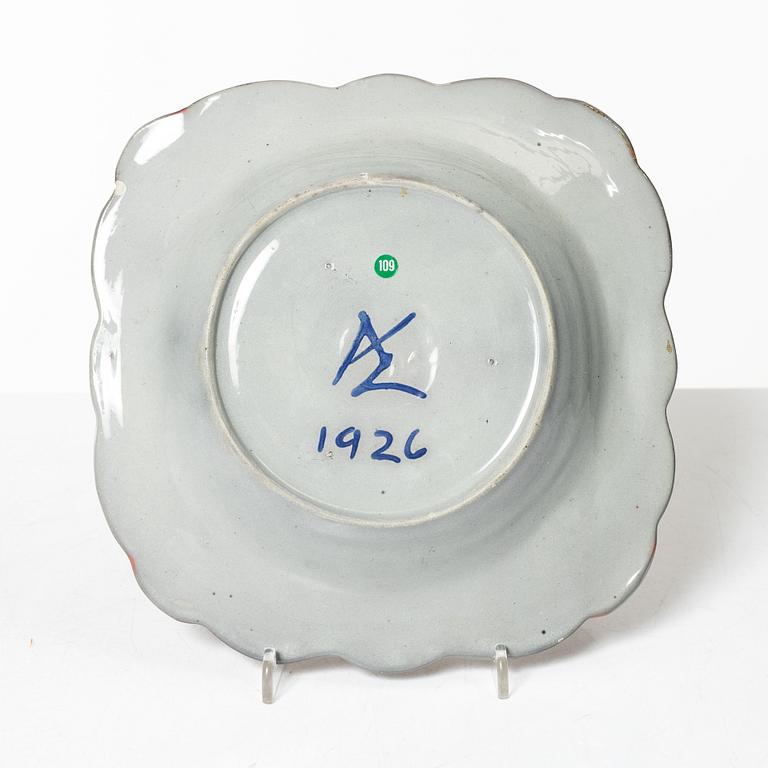 Allan Ebeling, a glazed ceramic dish, dated 1926.