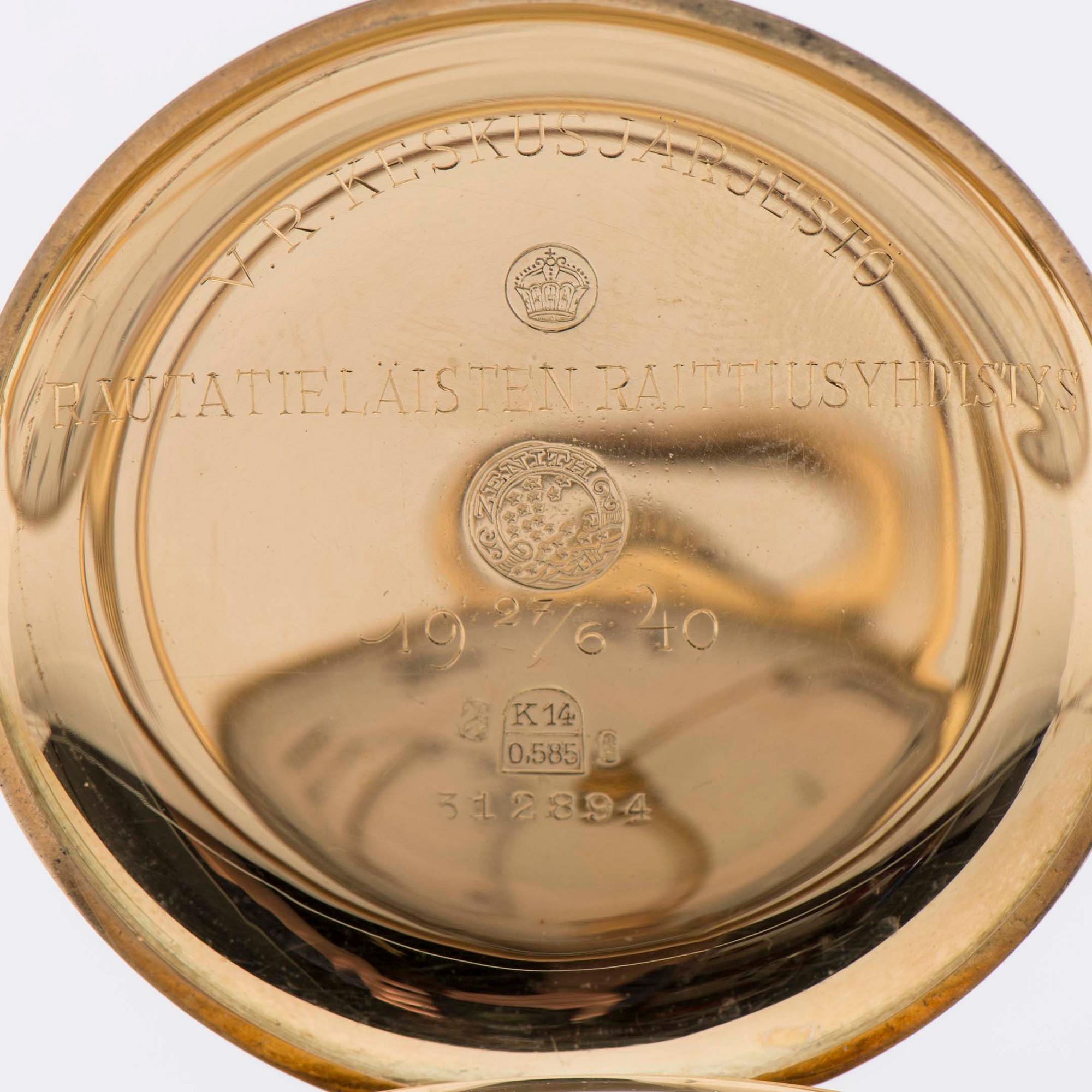FICKUR, guld, Zenith dubbelboett. Klockked av gulmetall. Etui. Köpkvitto 1940.