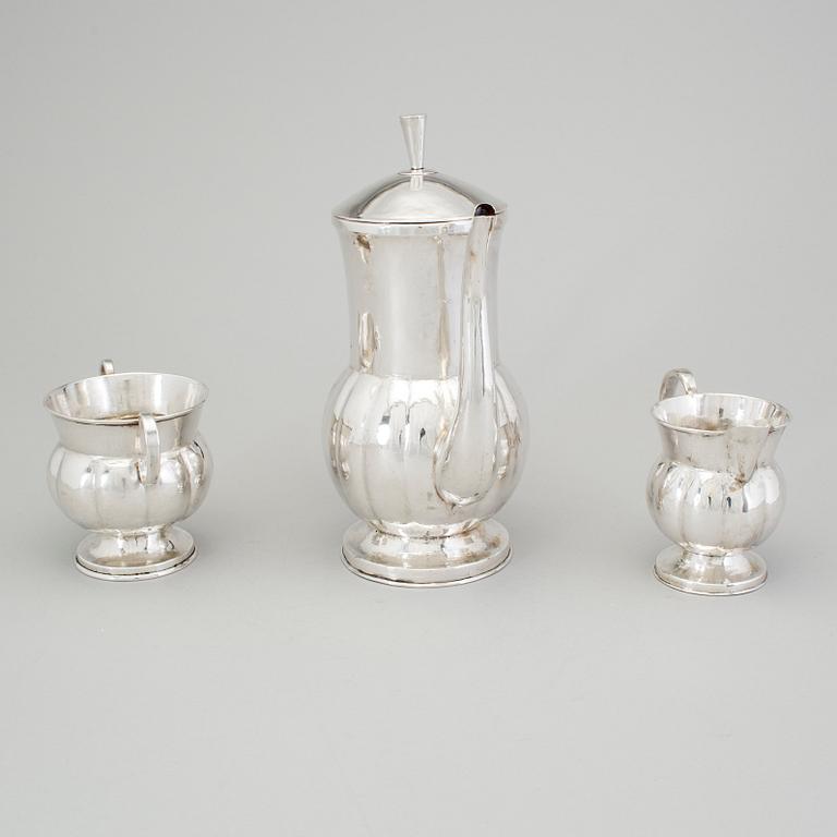 KAFFESERVIS, 3 delar, okänd mästare, Sverige 1916, silver.