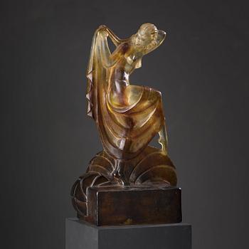 Marcel André Bouraine, a pâte de cristal "Danseuse" sculpture, Gabriel Argy-Rousseau, France ca 1928.