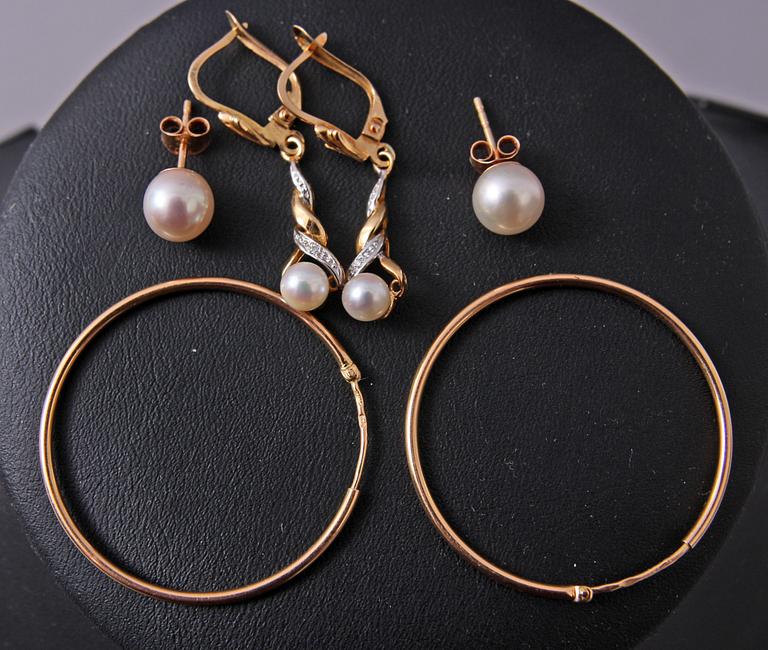 ÖRHÄNGEN, 3 par, 18k guld.