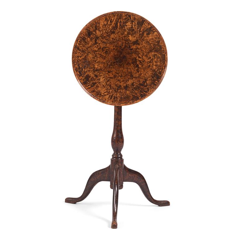 A burr-alder tilt-top table by J. Sjölin (master 1767-1785).