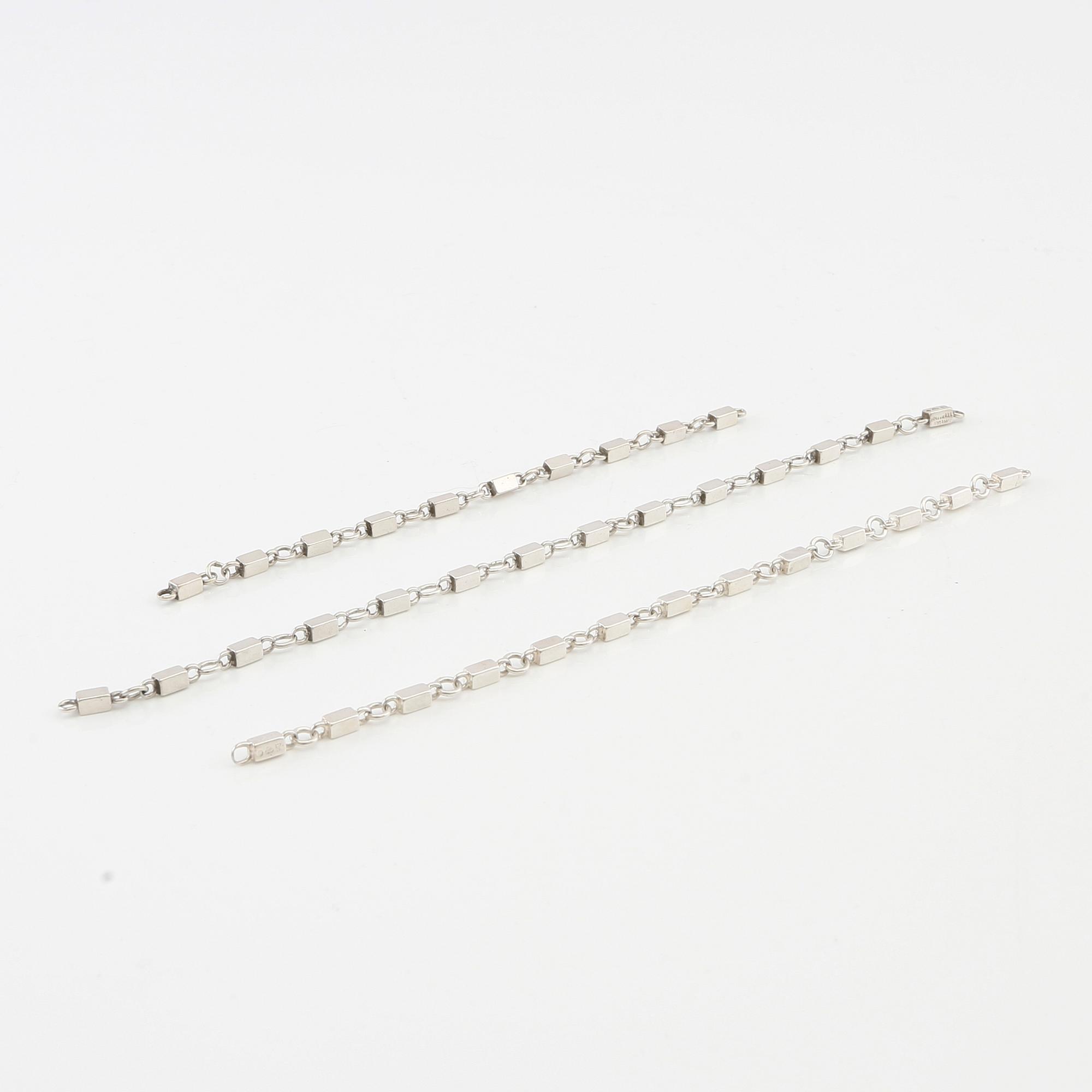 Wiwen Nilsson, 3 sterling silver rod chains, Lund 1945 and 1951.