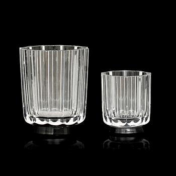 SKÅL på FOT samt VASER, 2 st, glas, Simon Gate, hyttarbete, Orrefors, 1900-talets första hälft.