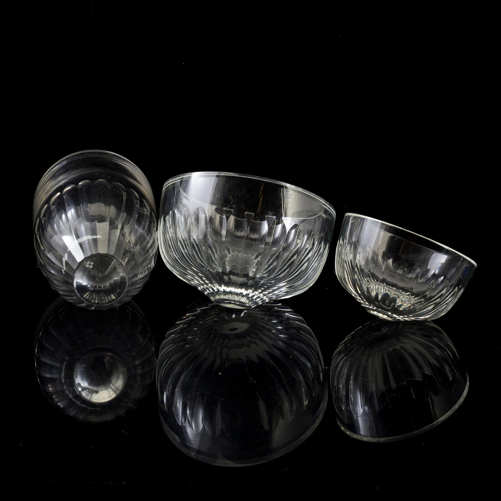 SIGVARD BERNADOTTE, skålar, 3 st, glas, "Christineholm", Fyrklövern.