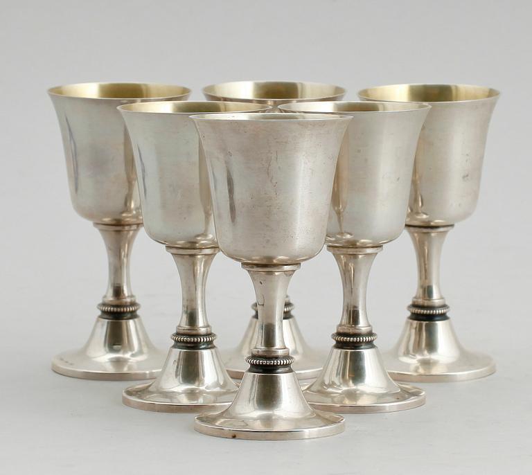 SNAPSGLAS 6 st, silver, MGAB, Uppsala 1962. Vikt ca 290 g.