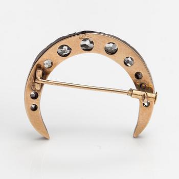 Brosch, 14K guld och silver, gammalslipade diamanter ca 1.24 ct tot. Sent 1800-tal.