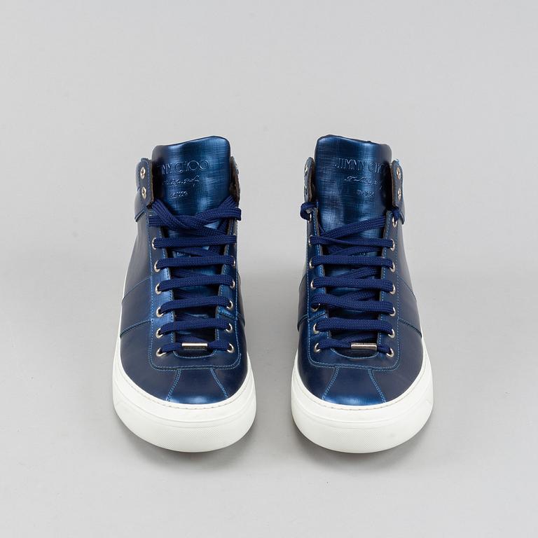 Jimmy Choo, a pair of blue metallic 'Belgravia' sneakers, size 44.