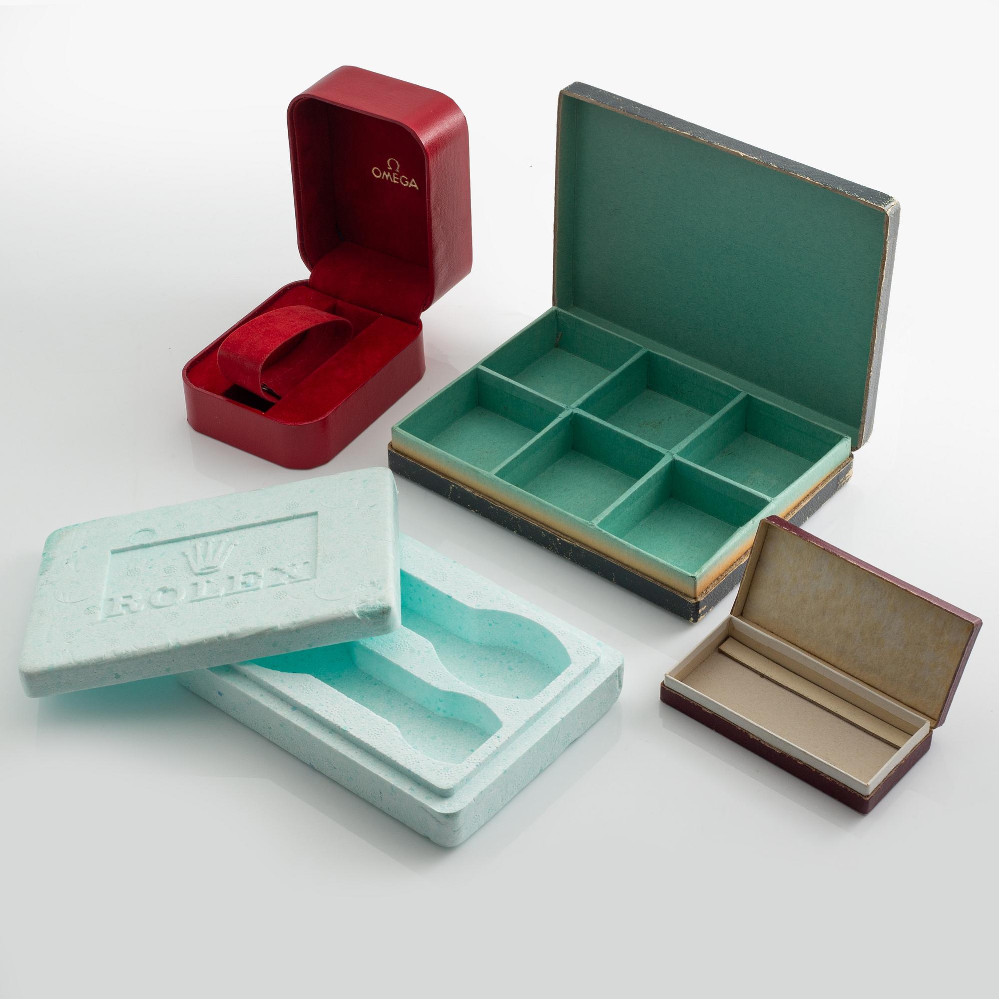 Boxes, 4 pcs, Omega, Rolex, IWC, "No Reserve".